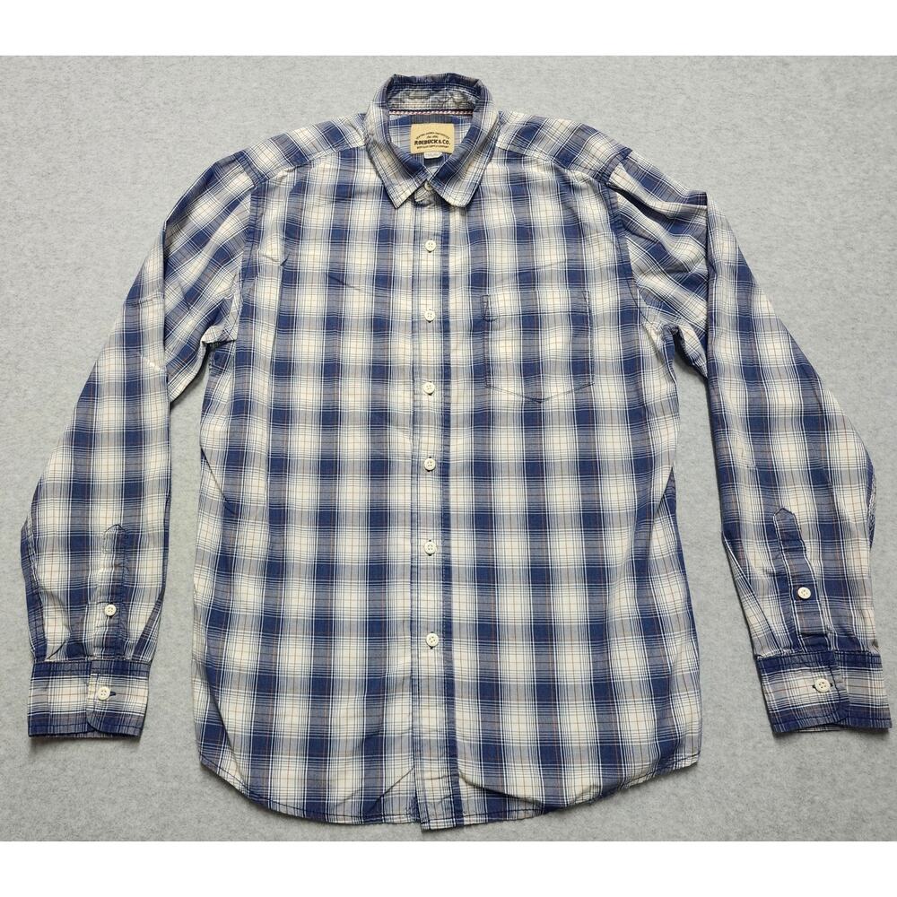 Roebuck & Co Blue Plaid Button Front Shirt Mens Medium Cotton
